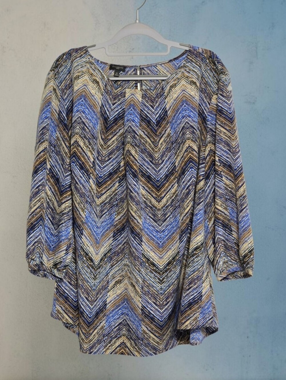 Talbots Print Blouse in Blue and Tan